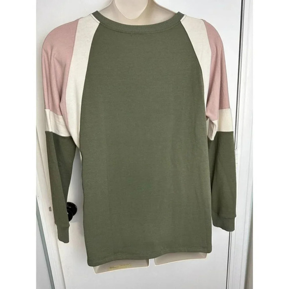 Fitz & Eddi color blocking olive, pink, white size large crew neck extra soft - Picture 4 of 6